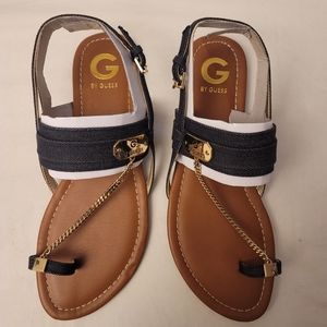 G BY GUESS LYMBRO DARK BLUE FABRIC Size 10 M FLAT SANDAL Brand New! Boxed!
